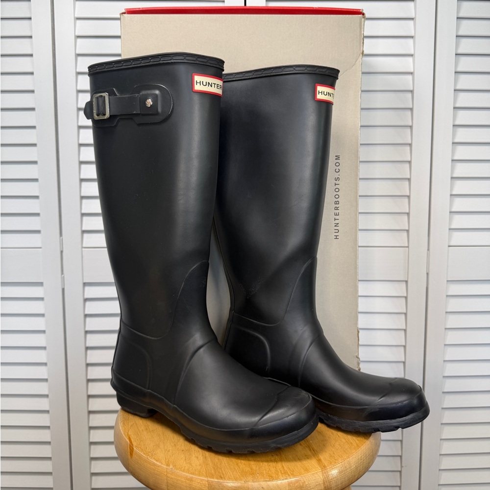 Hunter Womens Black Rubber Rain BOOTS Original Tall Size US7 EU38 Wft1000rma - Picture 2 of 16
